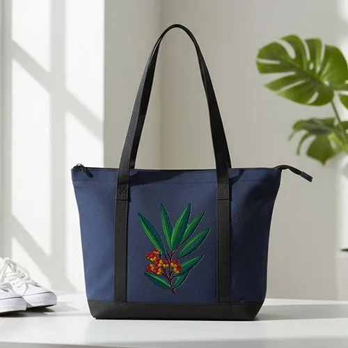 Embroidered Tota Bag With Botaincal Berries Design