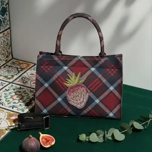 Embroidered Black Red Handbag Pink Berry