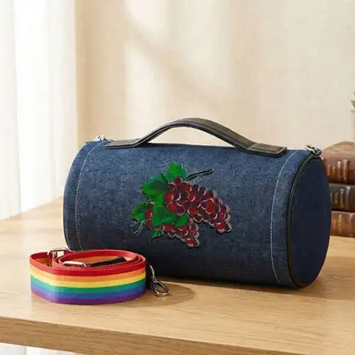 Embroidered Demin Duffle Bag Purple Lush Grapes