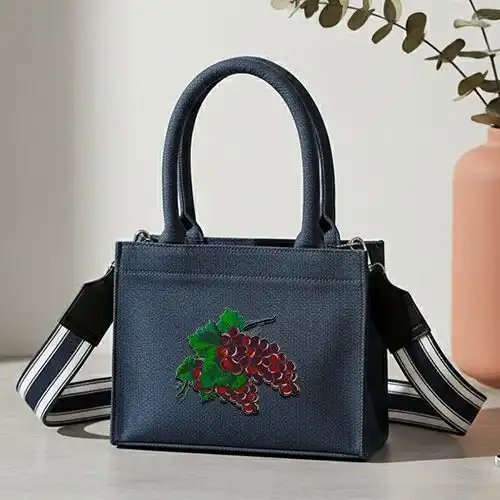 Embroidered Demin Small Handbag Purple Lush Grapes