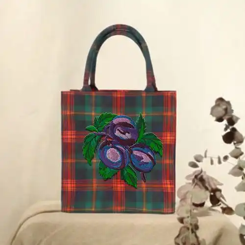 Embroidered Green Red Handbag Plum Cluster