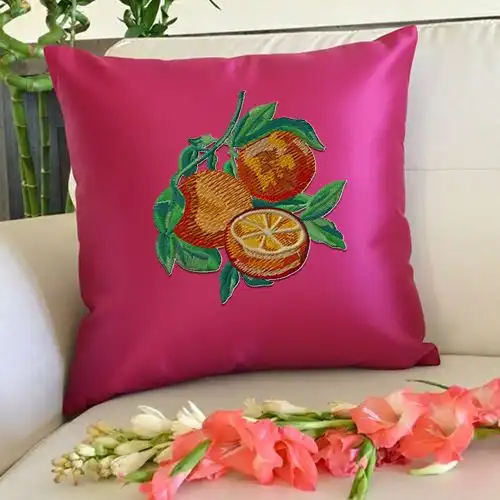 Embroidered Pink Cushioncover Purple Juicy Orange