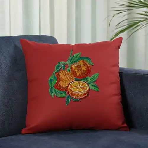 Embroidered Red Cushion Cover Purple Juicy Orange