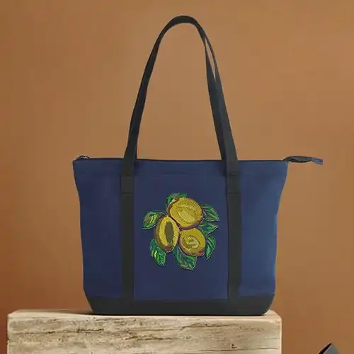 Embroidered Tote Handbag Sour Lemon
