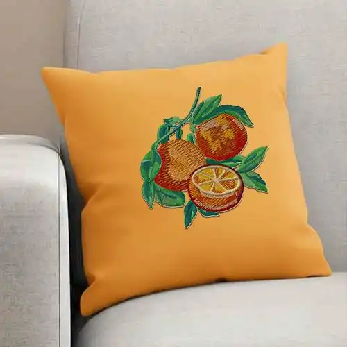 Embroidered Yellow Cushion Cover Purple Juicy Orange