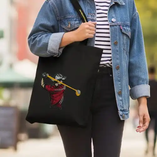 Embroidered Black Jhola Bag Golf Swing Design