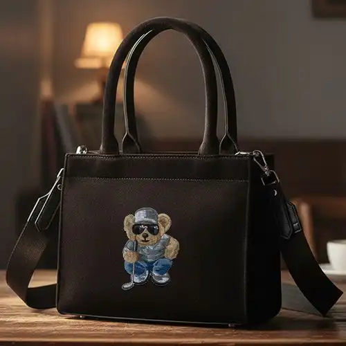 Embroidered Brown Handbag Cool Golf Bear Design