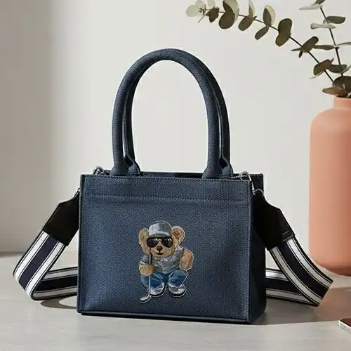 Embroidered Demin Handbag Cool Golf Bear Design