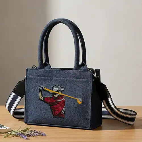Embroidered Demin Small Bag Golf Swing Design
