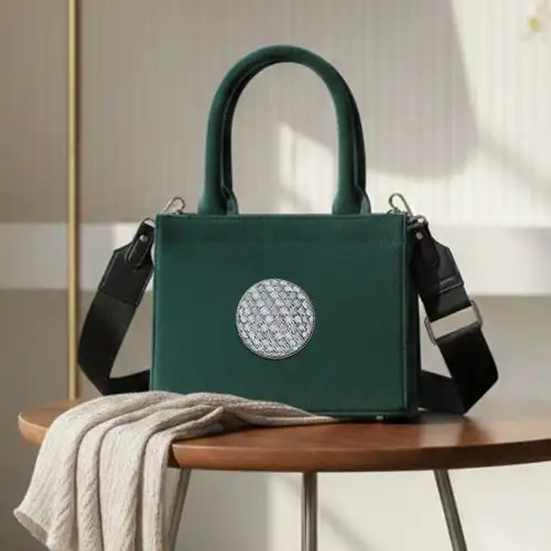 Embroidered Forest Green Small Handbag Golf Ball Design