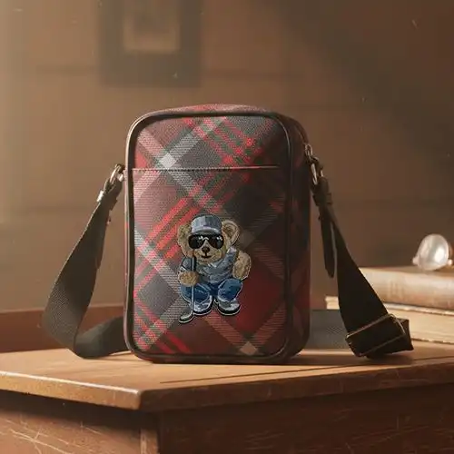 Embroidered Red Mobile Cover Cool Golf Bear Design