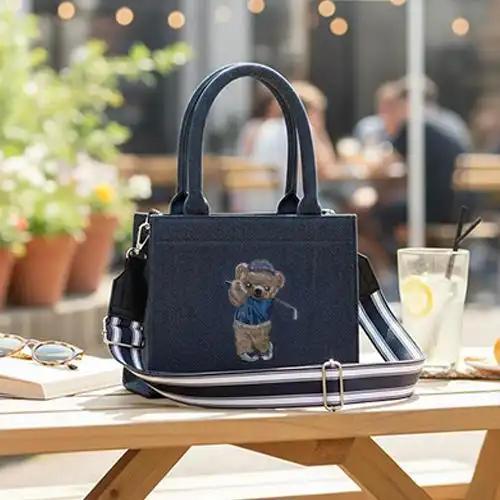 Embroidered Small Handbag Junior Golfer Bear Design