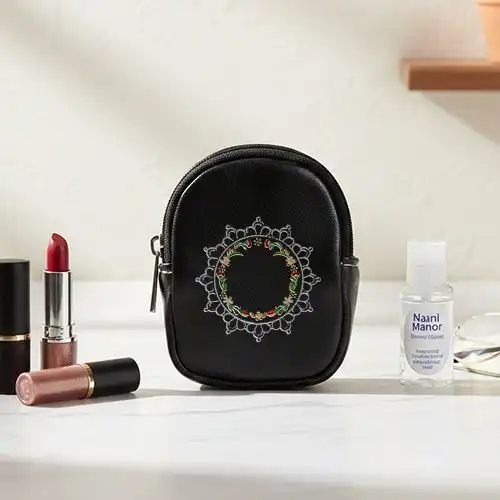 Embroidered Black Earphone Cover With Floral Lace Frame Design