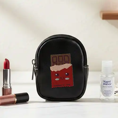 Embroidered Black Earphone Cover With Happy Choco Bar Design