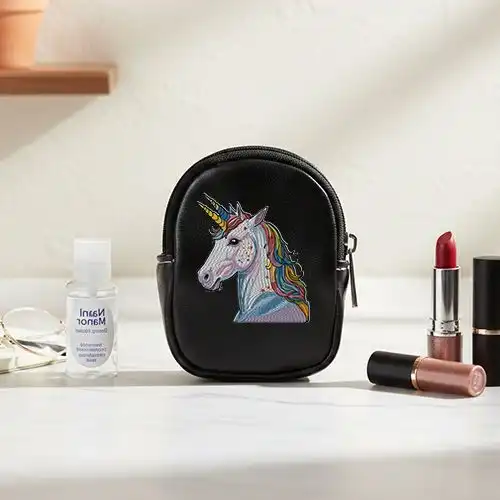 Embroidered Black Earphone Cover With Starlit Unicorn Design