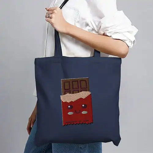 Embroidered Blue Jhola Bag With Happy Choco Bar Design