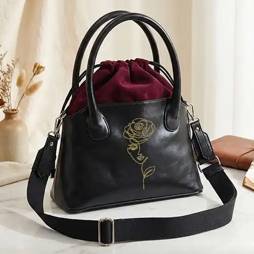 Embroidered Bucket Bag With Face Of Flora Design