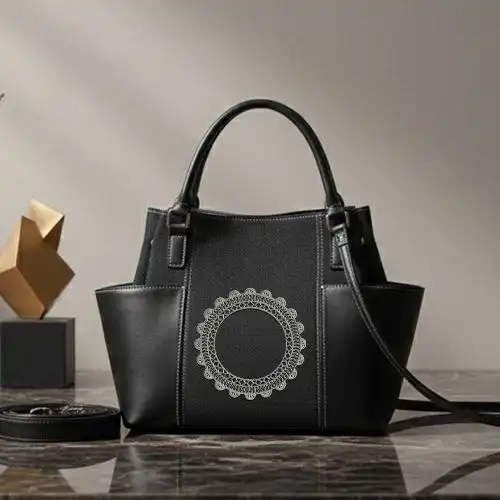 Embroidered Bucket Bag With Floral Lace Ring Design