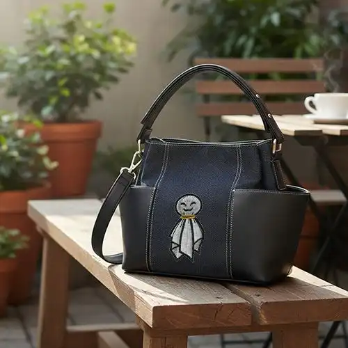 Embroidered Bucket Bag With Lucky Spirit Doll Design