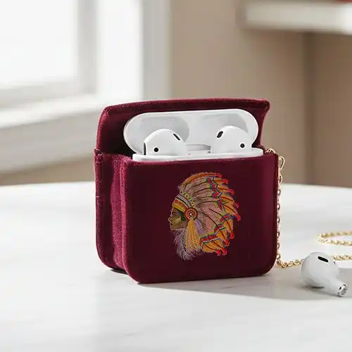 Embroidered Bucket Bag With Red India Female Design