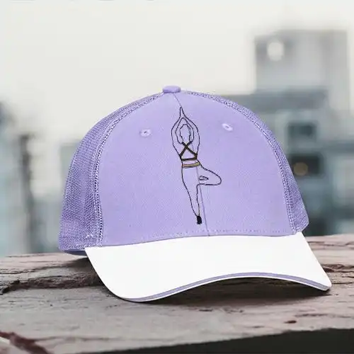 Embroidered Cap With Yoga Aura Design