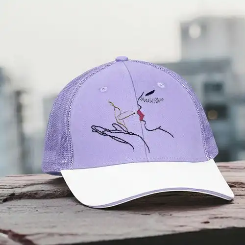 Embroidered Caps With Lips And Freckles Design