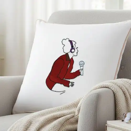 Embroidered Cushion Cover With Chic Mic Design