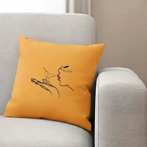 Embroidered Cushion Cover With Lips And Freckles Design
