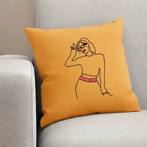 Embroidered Cushion Cover With Pose Power Design