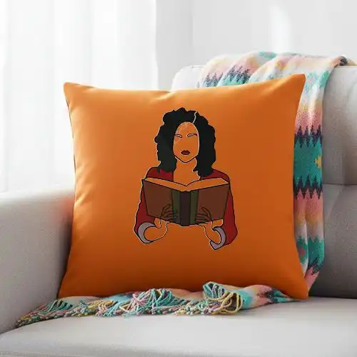 Embroidered Cushion Cover With Read Rise Design