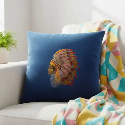 Embroidered Cushion Cover With Red India Female Design