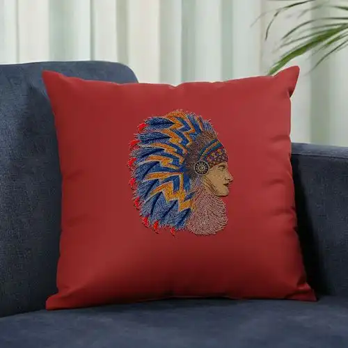 Embroidered Cushion Cover With Red India Male Design