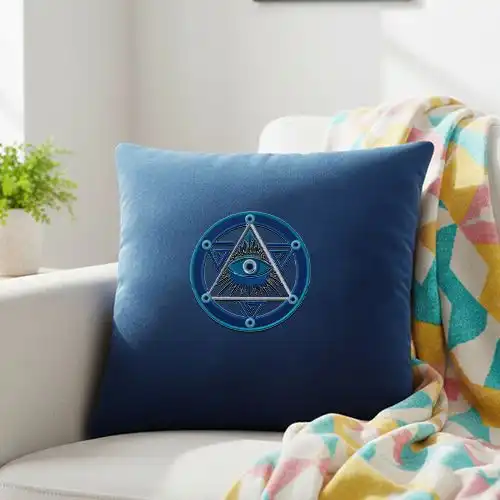 Embroidered Cushion Cover With Scared Geometery Eyes Design
