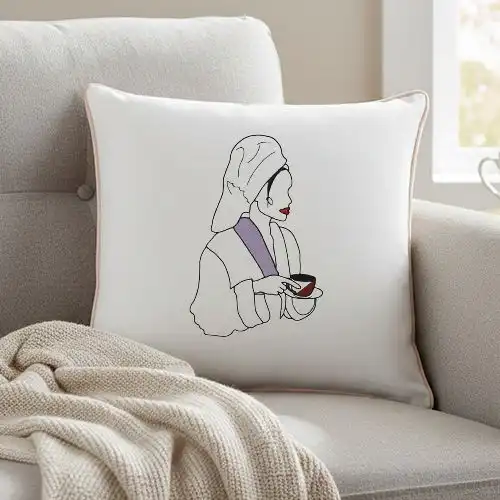 Embroidered Cushion Cover With Self Care Sip Design