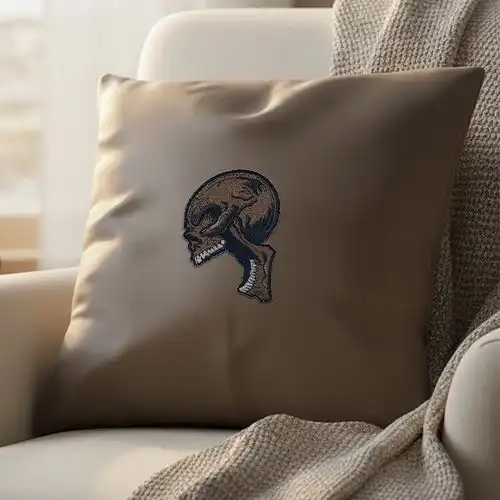 Embroidered Cushion Cover With Sinister Skull Design