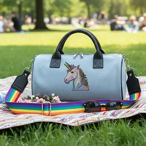 Embroidered Demin Cushion Cover With Starlit Unicorn Design