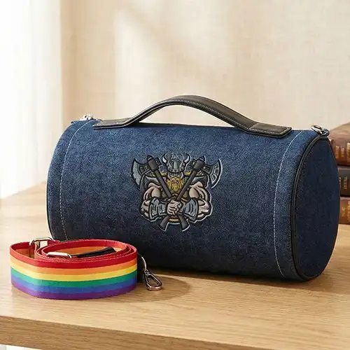 Embroidered Duffle Bag With Axe Warrior Design
