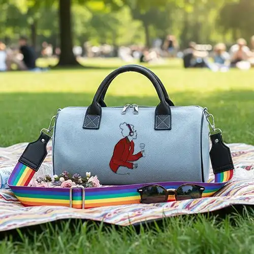 Embroidered Duffle Bag With Chic Mic Design