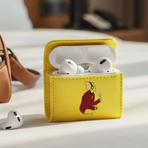 Embroidered Earphone Cover With Chic Mic Design