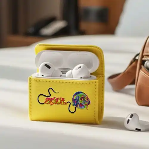 Embroidered Earphone Cover With Sonic Skull Design