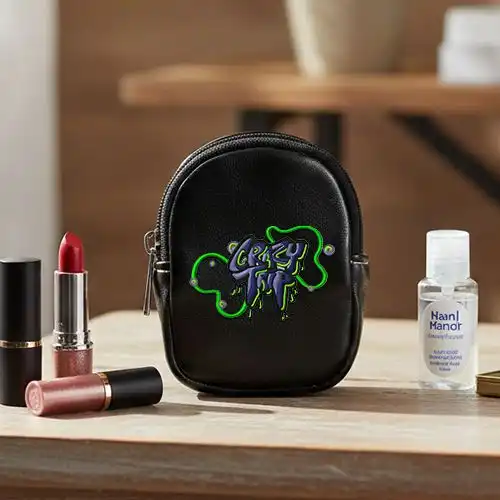 Embroidered Earphone Pouch With Neon Vibe Design