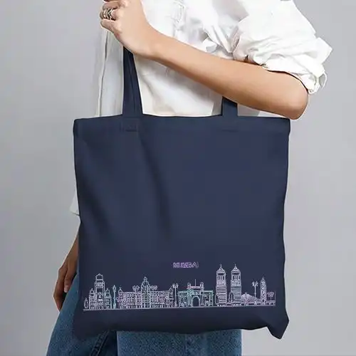 Embroidered Jhola Bag With Mumbia Cityscape Design
