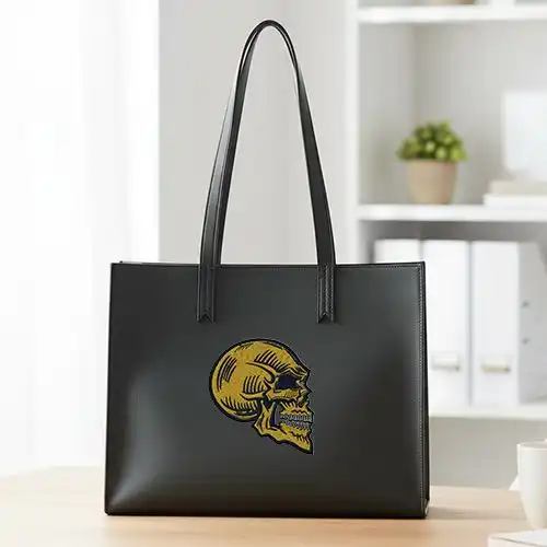 Embroidered Large Handbag With Golden Reaper Design