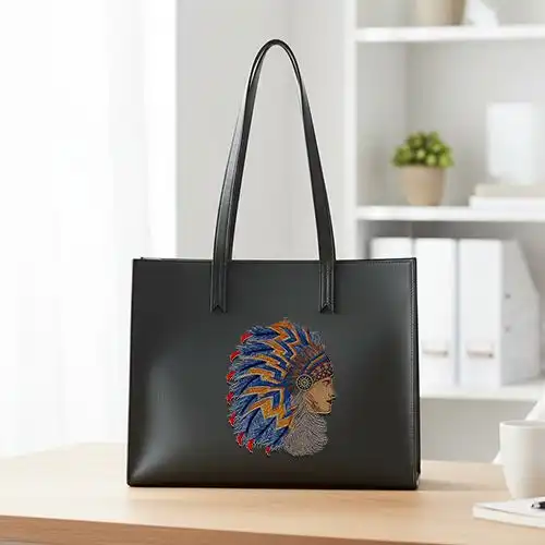 Embroidered Large Handbag With Red India Male Design