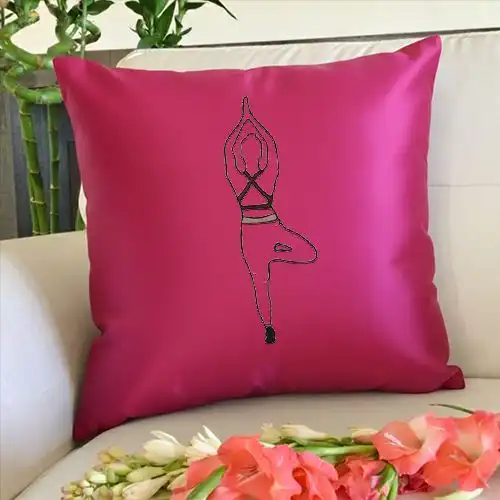 Embroidered Pink Cushion Cover With Yoga Aura Design