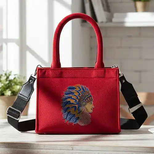 Embroidered Red Small Handbag With Red India Male Design