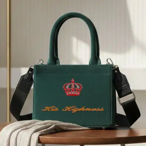 Embroidered Small Green Bag With Crown Of Honor Design
