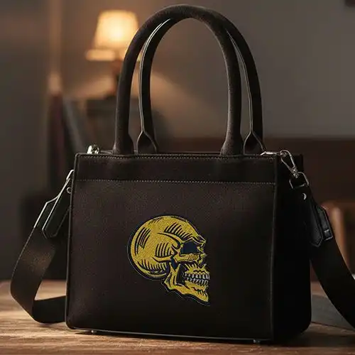 Embroidered Small Handbag With Golden Reaper Design