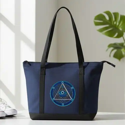 Embroidered Tote Bag With Scared Geometery Eyes Design