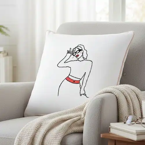Embroidered White Cushion Cover With Pose Power Design